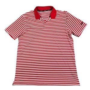 Nike Golf Polo Shirt Men Large Red White Striped DriFIT Short Sleeve Performance